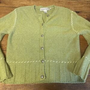 Nomadic Traders Green Cardigan Silk Angora Knit Button Women’s M Vintage